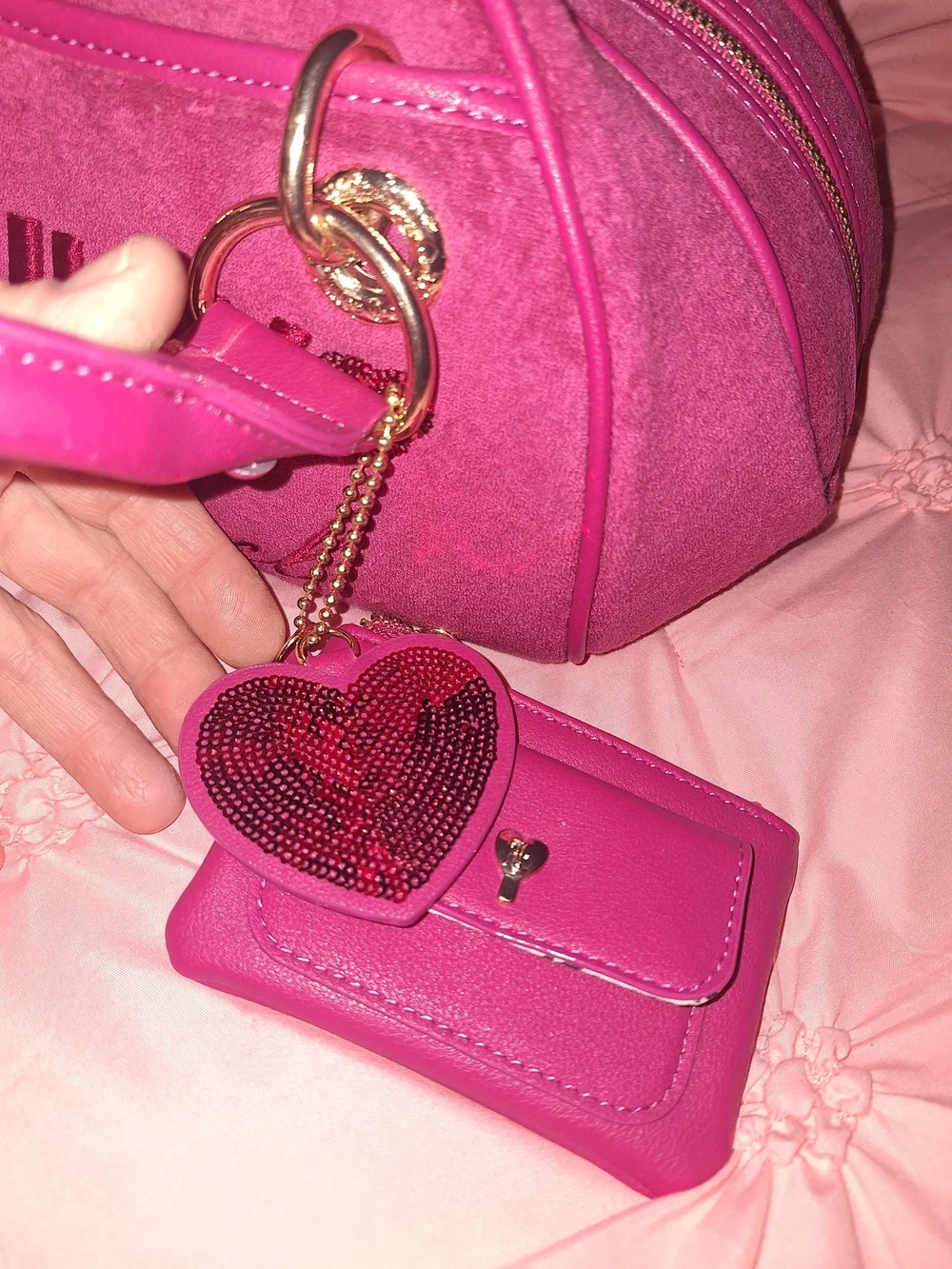 EXCLUSIVE Juicy Couture Pink Velvet Dome Satchel with Heart Charm
